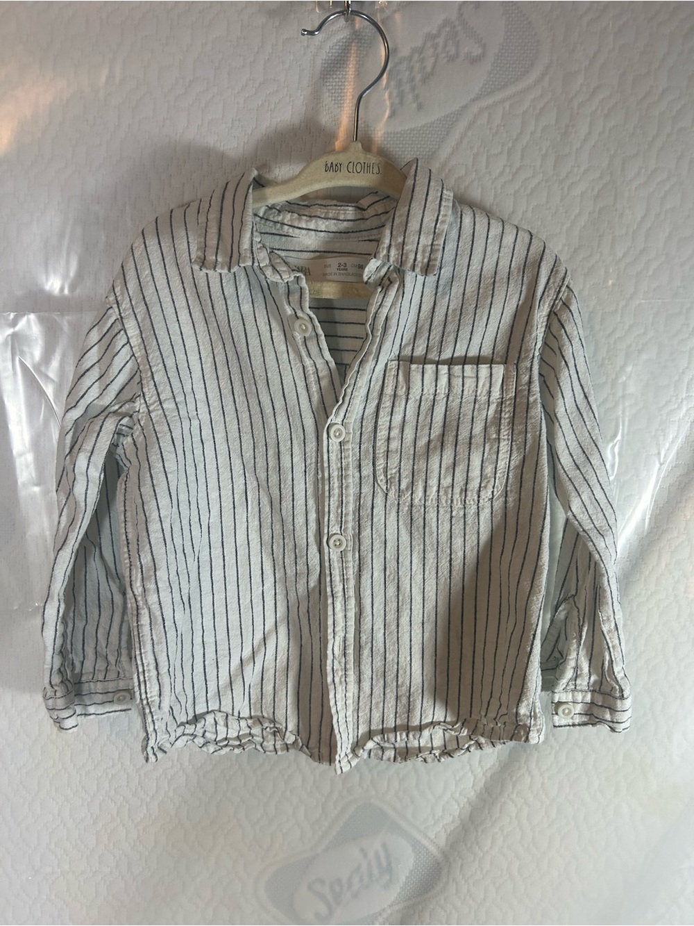 Zara Cream Button-Down Shirt with Black Pinstripes